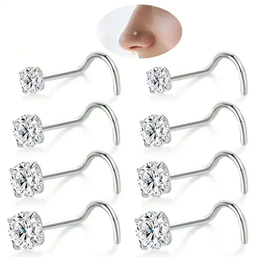 Anillos y Piercings para la Nariz: 8 Piezas 20G Oro/Plata Acero Inoxidable Quirúrgico 316L Hipoalergénico, Piercing de Nariz Tipo Corkscrew