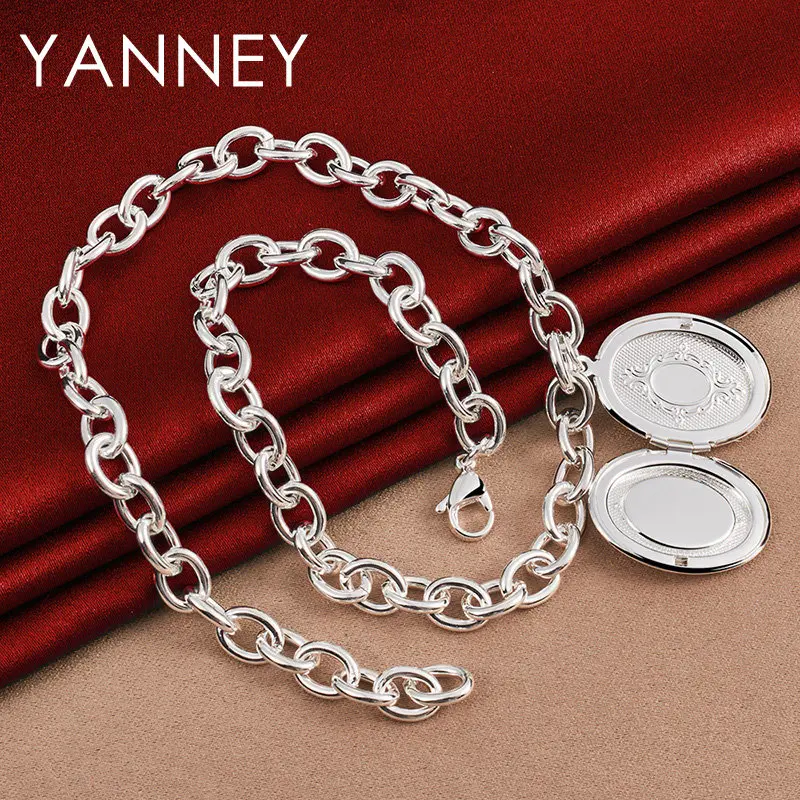 YANNEY 925 Sterling Silver 18 Inches Elegant Oval Frame Necklace For Women Fashion Charm Girlfriend Gift Jewelry Party