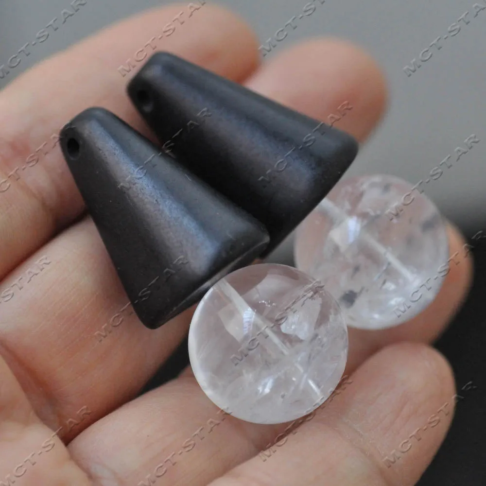 MTC·STAR 18mm Handmade Natural Taper Black Walnut Wood Clear Quartz Sphere Crystal Dangle Earrings for Women (Z14733)