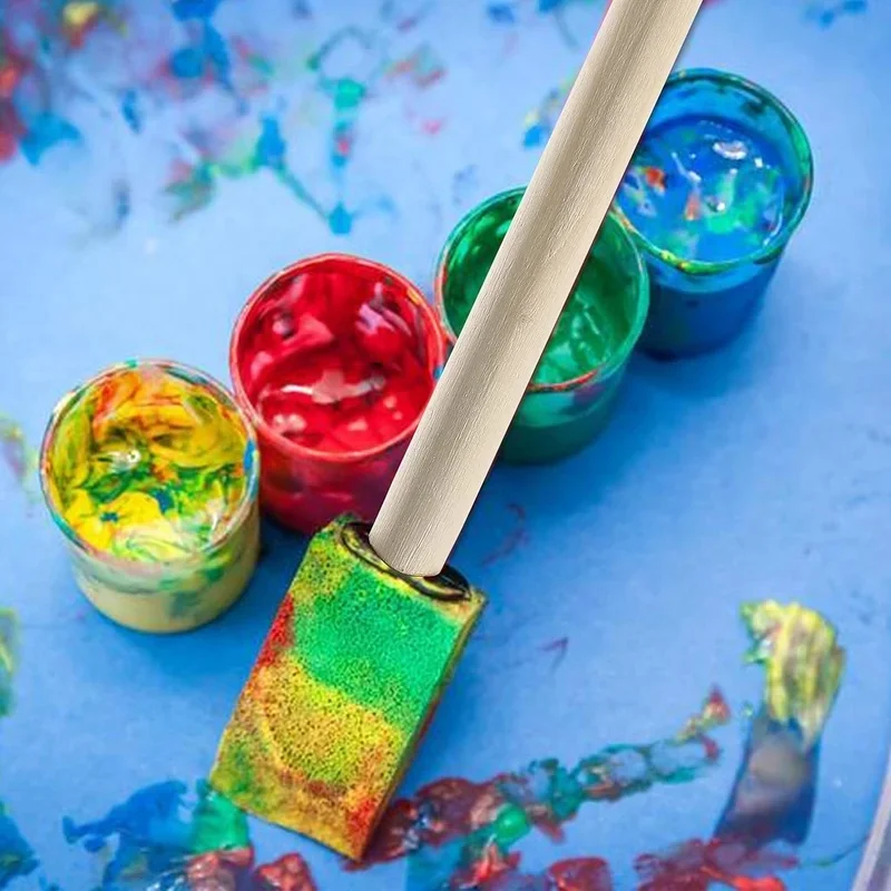 Premium 5Pcs Sponge Brush Set with Wooden Handle for Kids - Ideal for Watercolor Oil Stain Art Craft Painting And Drawing Educat