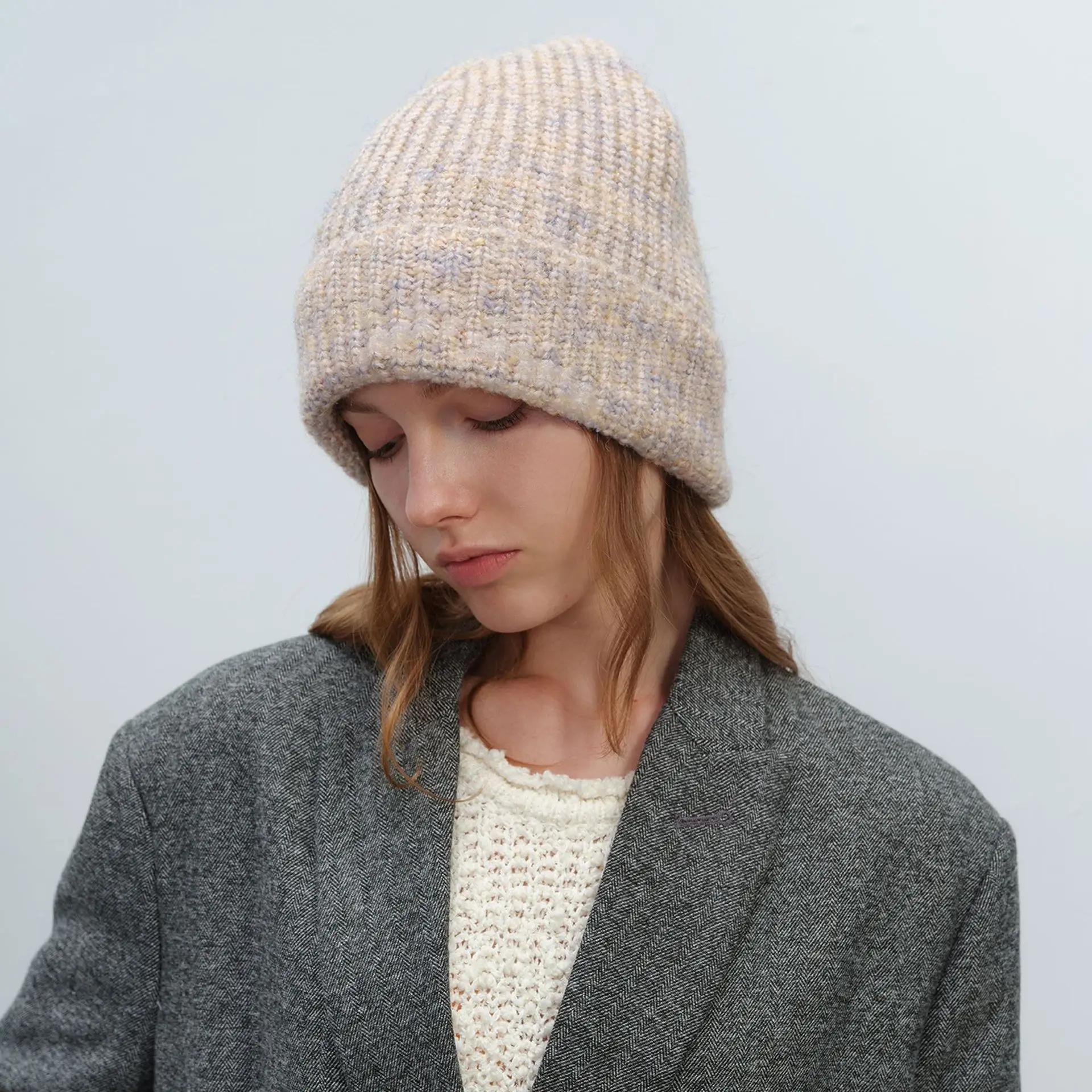 Gorro de lana tejido multicolor cambio gradual grueso cálido versátil mujer invierno sombrero frío hombres