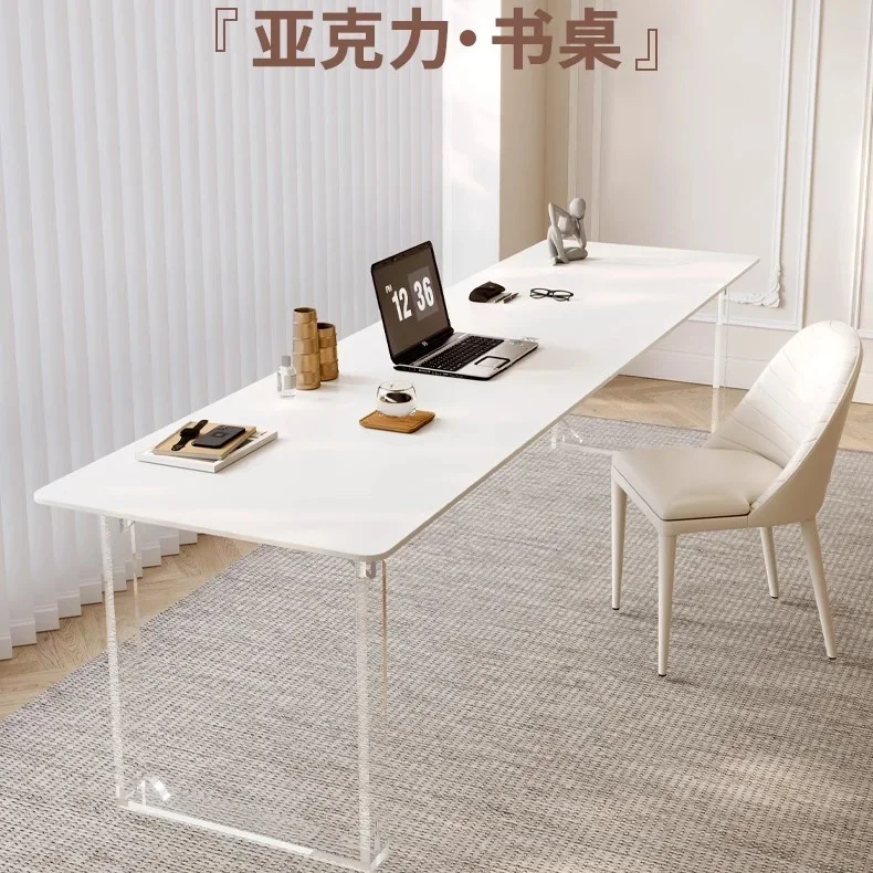 Компьютерный стол, белая простая каменная плита, подвесной стол для домашнего использования, двойной рабочий стол для учебы