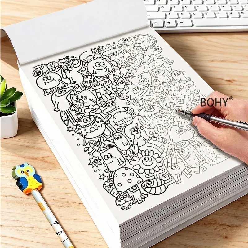 A Large-sized Graffiti Sketchbook, Include Various Theme Line Drawing Patterns As Fantasy Architecture/animals, Etc., 32 Pages