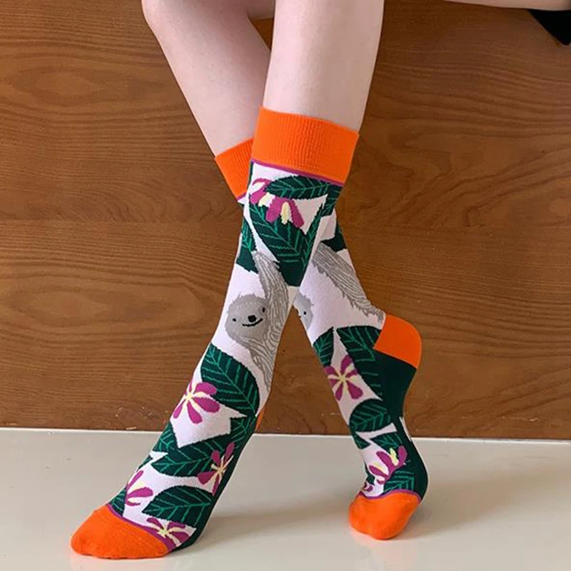 New Women's Socks Cartoon Fruit Animal Characters Plant Cactus Graffiti Funny Fashion Colorful Stocking Designer Socks