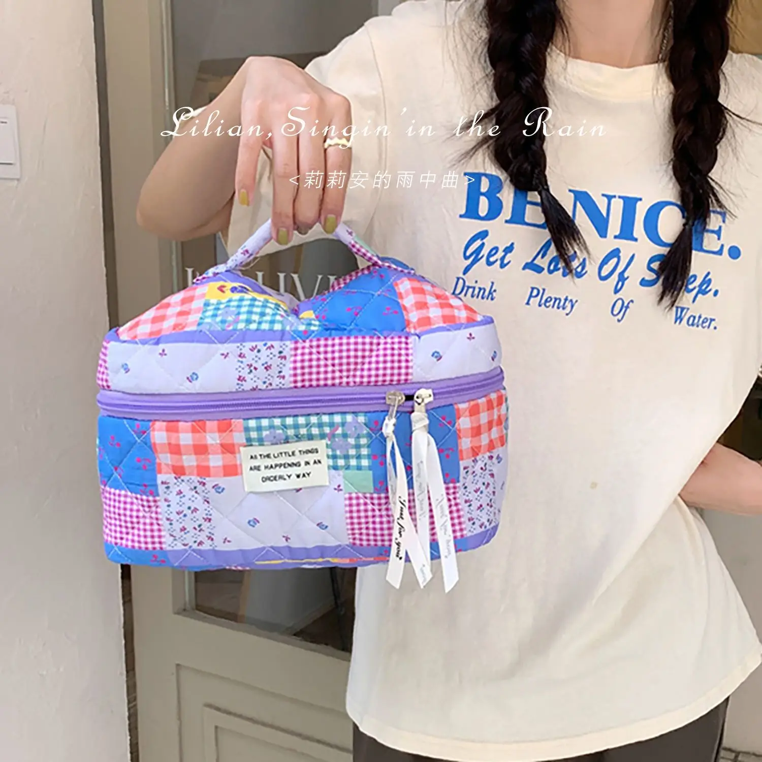 Custodie per cosmetici borsa per il trucco ad alta capacità con scatola con cerniera per donna borsa per il trucco portatile per ragazze dolci