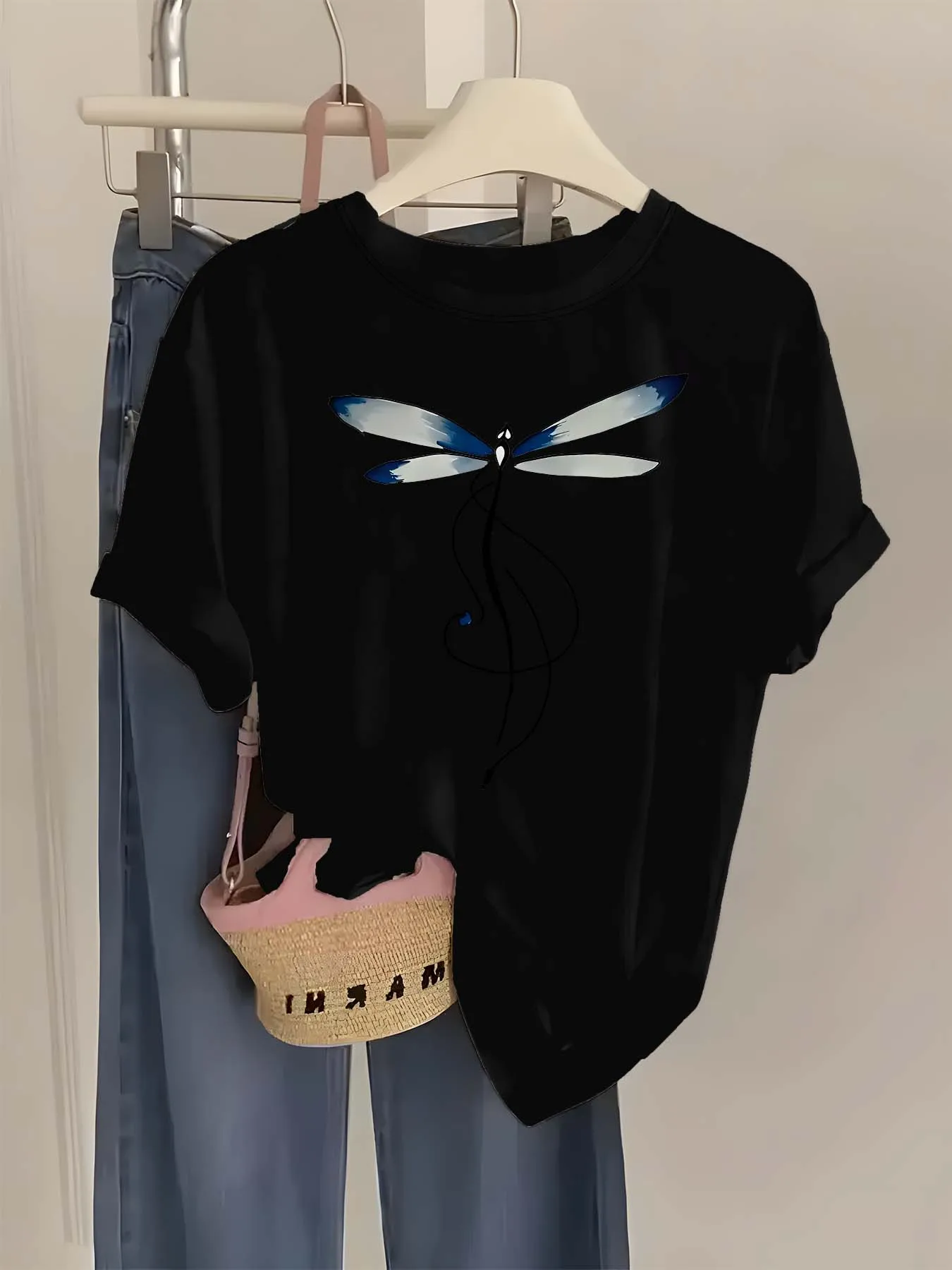 تي شيرت رائع بأكمام صيفية أنيقة ومتعددة الاستخدامات على شكل اليعسوب #3