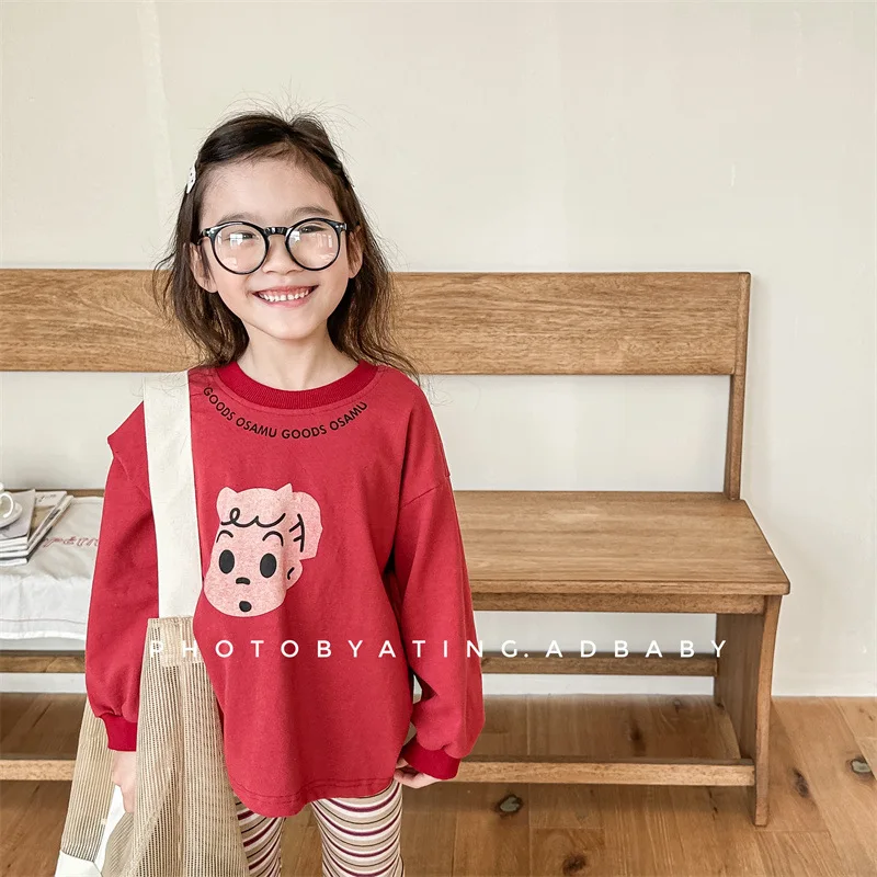 2024 Spring New Children Long Sleeve T Shirts Baby Boy Girl Cartoon Print Sweatshirt Toddler Casual Pullover Kids Versatile Tops