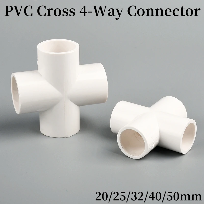 1/5Pcs PVC Cross 4-Way Connector 20/25/32/40/50mm Plastic Water Supply Joint Fittings Irrigation System Part PVC Pipe Connectors