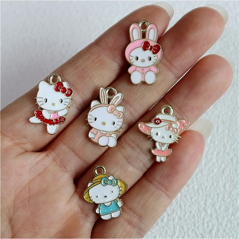 

10PCS Cartoon Hat Hello Kitty Cute Keyrings Charms DIY Necklace Bracelet Earrings Keychain Accessory Component Festival Gift