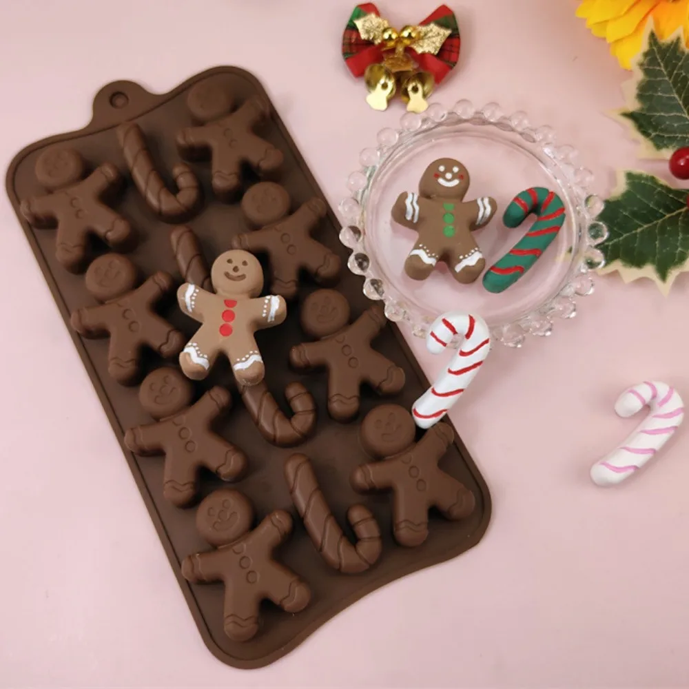 3 Cavity Gingerbread Man Chocolate Silicone Mold Walking Stick Candy Biscuit Making Christmas Ice Tray Cake Decor Baking Tool