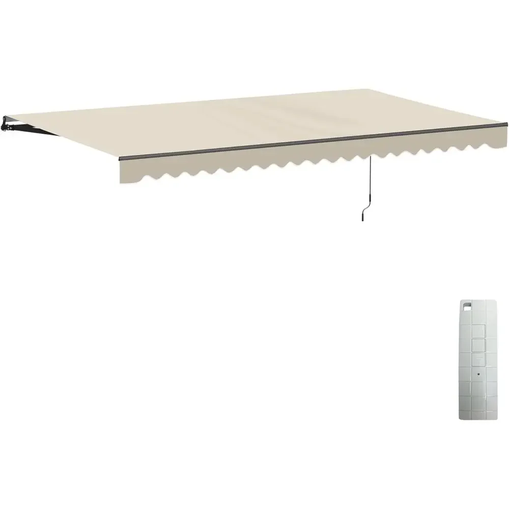 20x10 Motorized Patio Awning with Remote and Manual Operation, UV-Resistant Fabric in Caribbean Style Ivory Cream