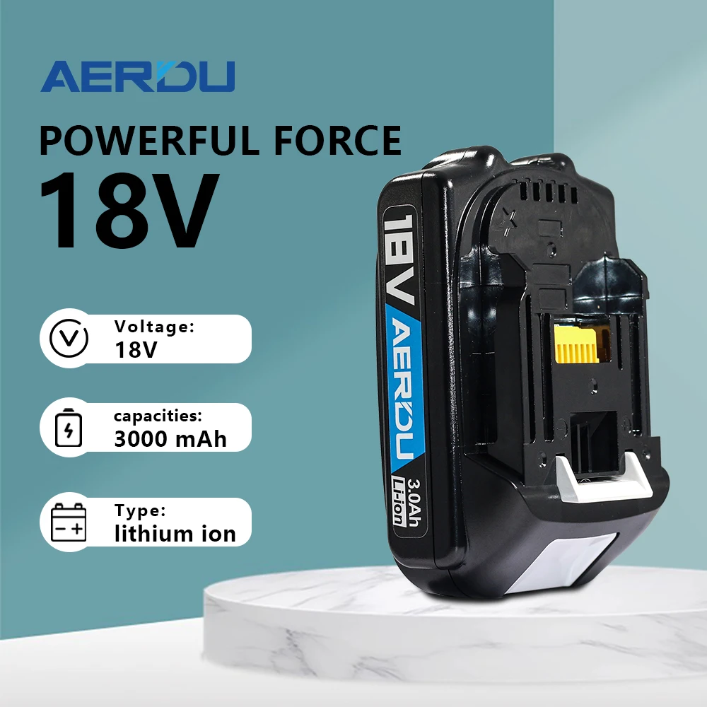 AERDU Makita 18V 도구 리튬 배터리 1.5Ah-3Ah makita BL1850 BL1830 BL1860 bl1850B 호환 18 볼트 무선 그라인더