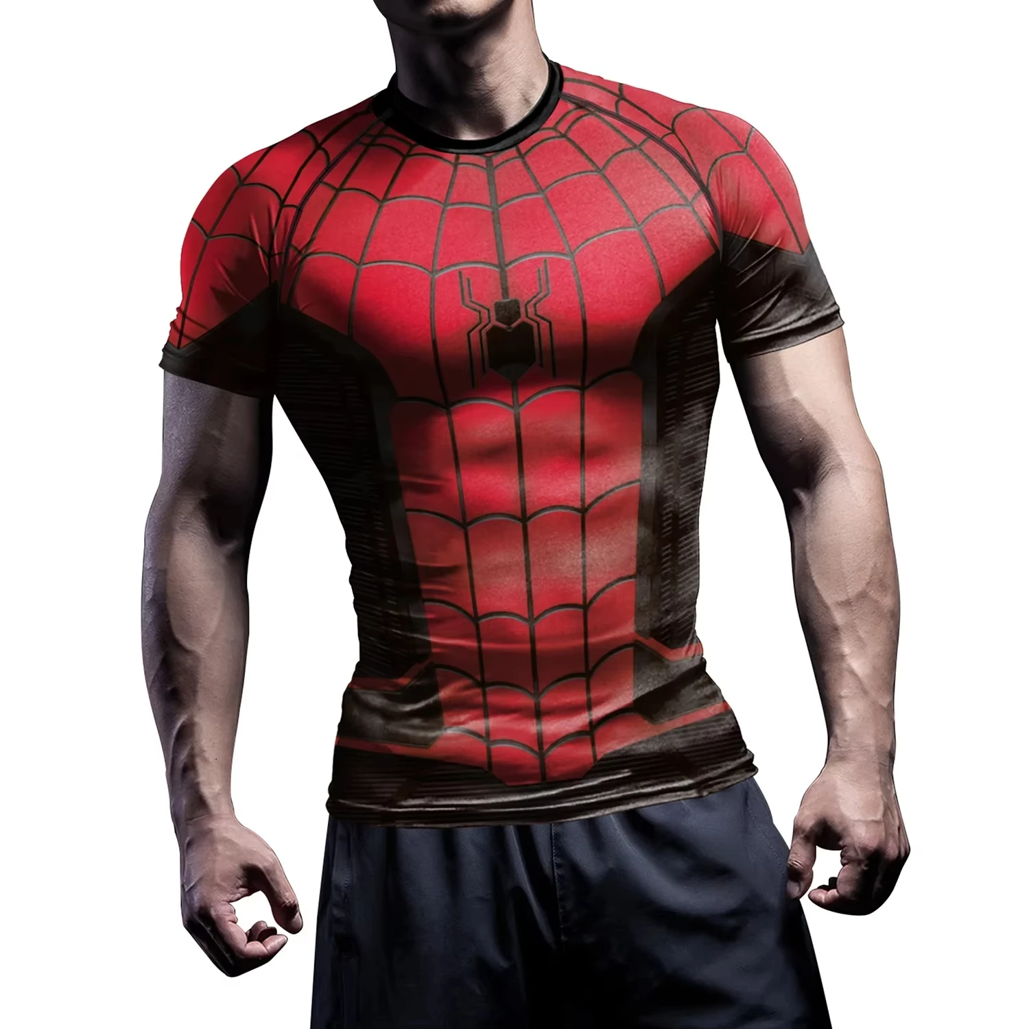 Compression Shirts for Men Short Sleeve Comics Spider Cosplay T-Shirt Superhero Top Elastic Fitness Sportwear Halloween Clothes image 2