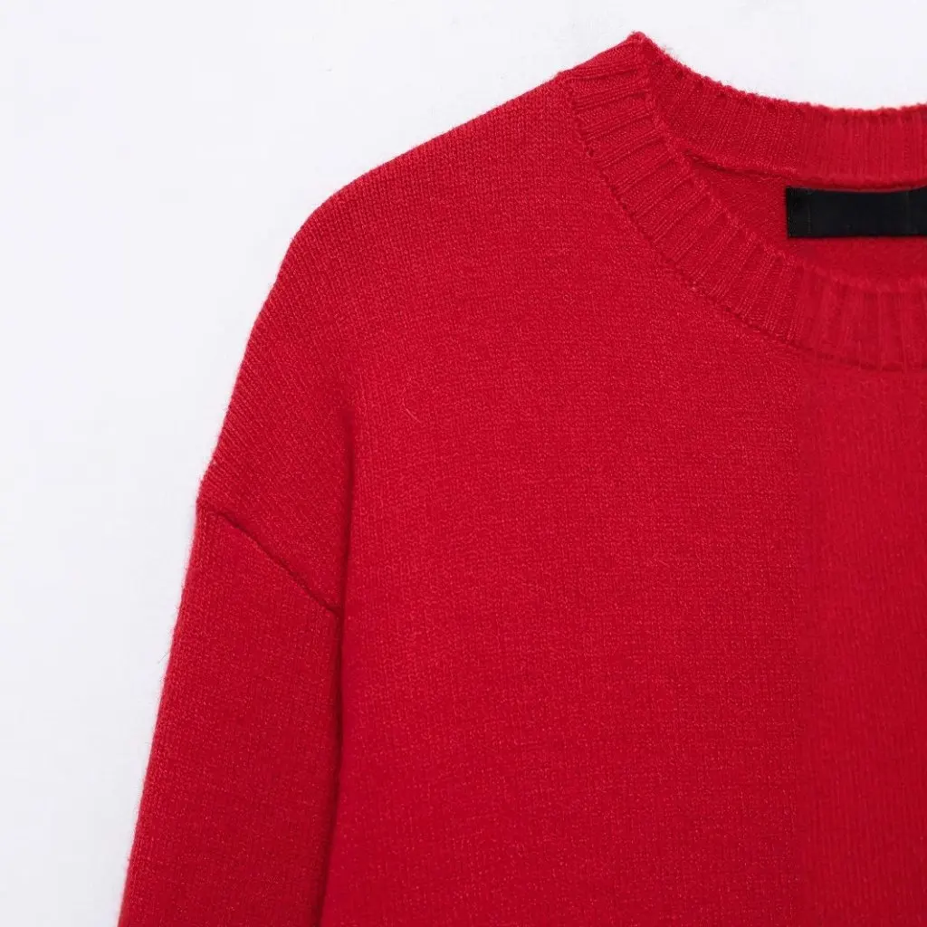 

Women's round Neck Pullover Sweater Contrast Color Jacquard Knitted Top Loose Fit Spring Fashion European And American Style