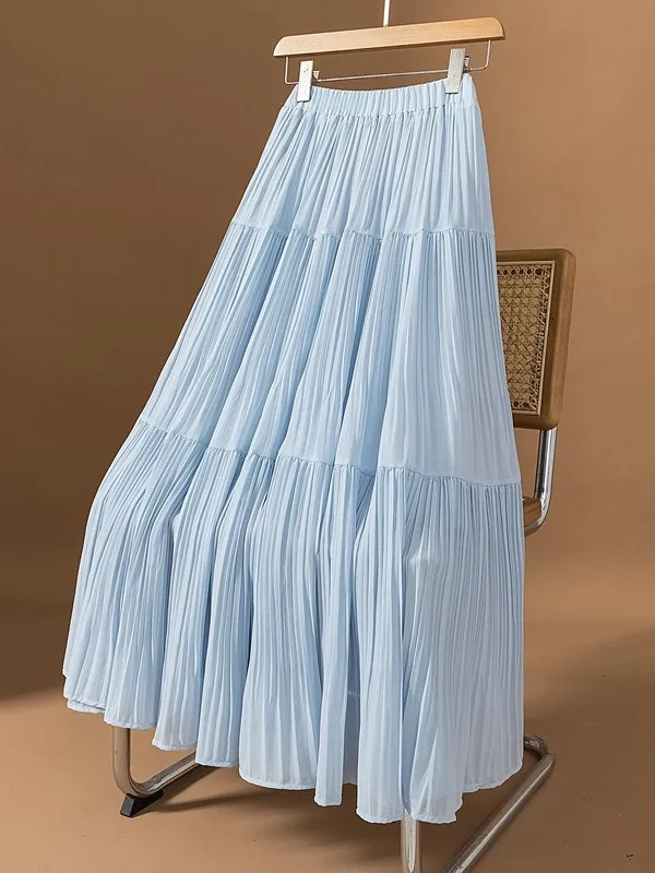 Early Autumn Pastel Purple Chiffon Pleated Skirt Women's plus Size Beautiful Mid-Length Half Skirt Korean Style High Waist