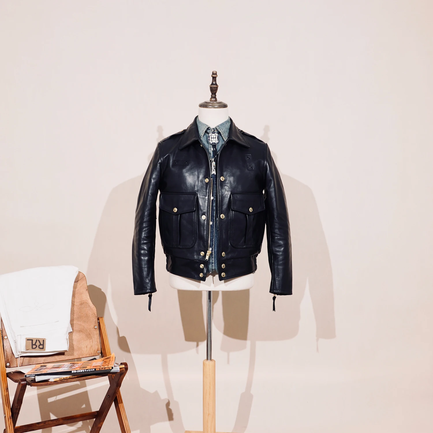 

Tailor Brando American Vintage Classic Full Vegetable-Tanned Wax-Dyed Horsehide Men's Genuine Leather Jacket