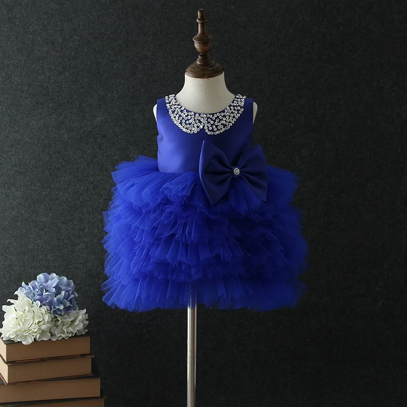 luxury Girls Princess Children Beading Bow Cake Tutu Dress Wedding Gown Sleeveless Kids Dresses baby infant Birthday Party Dress