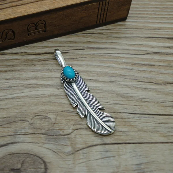 

S925 Sterling Silver Pendant Fashion Simple Fashion Personality Feather Pendant Personality Turquoise Chain Pendant Leaf Men's a