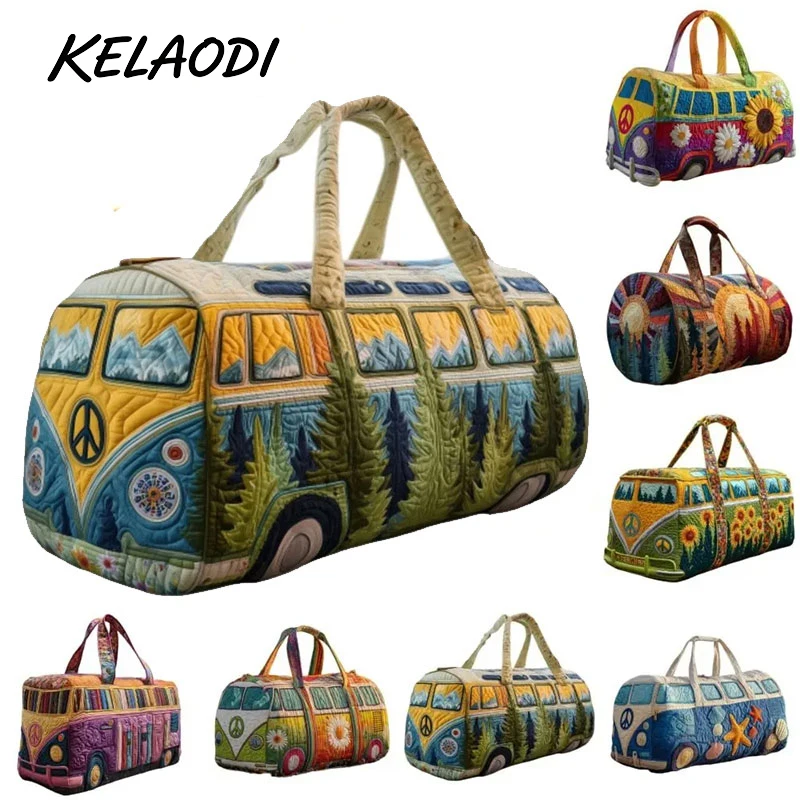 Adjustable shoulder strap luggage bag 3D quilting craft handbag retro large capacity camping gym travel beach tote bag