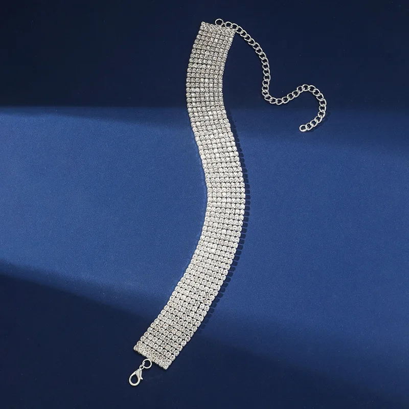 Luxury Full Rhinestone Choker Necklaces for Women Silver Plated Crystal Necklaces Statement Bridal Wedding Jewelry Party Gifts