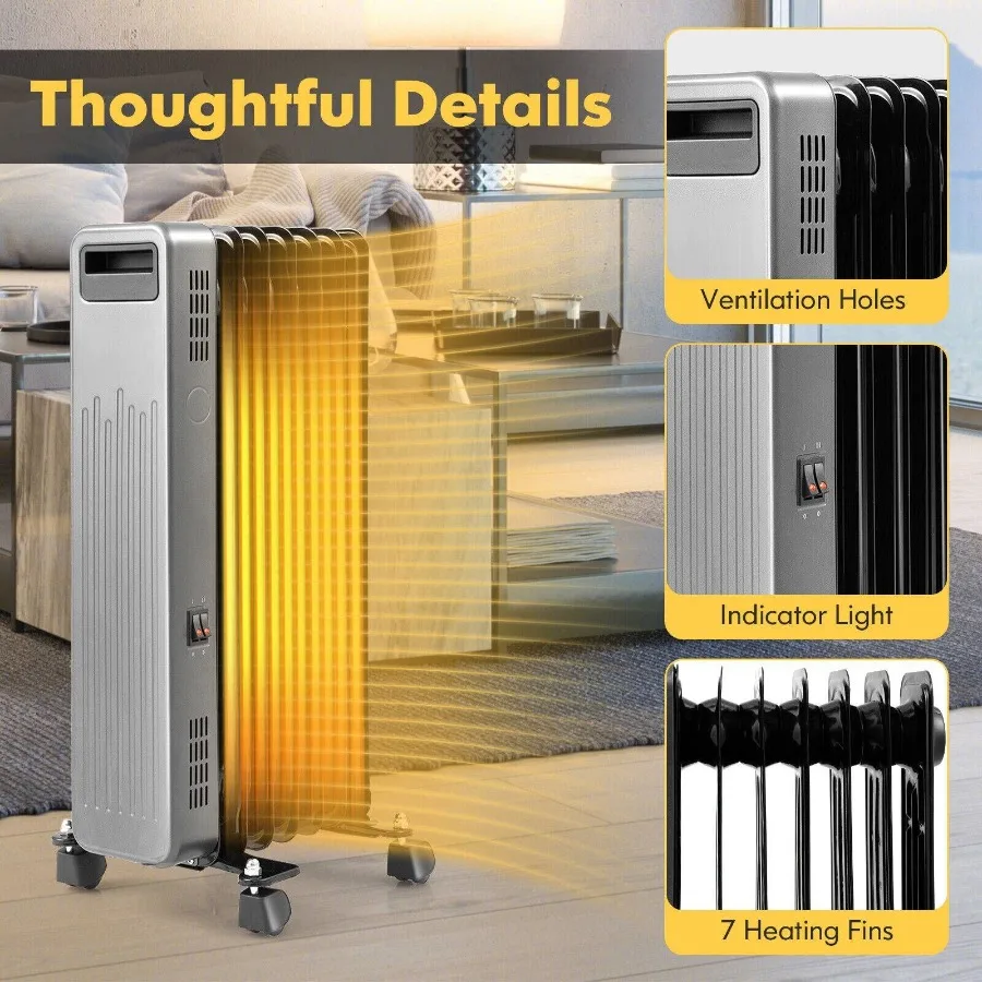 Calentador de radiador portátil lleno de aceite de 1500 W para el hogar y la oficina