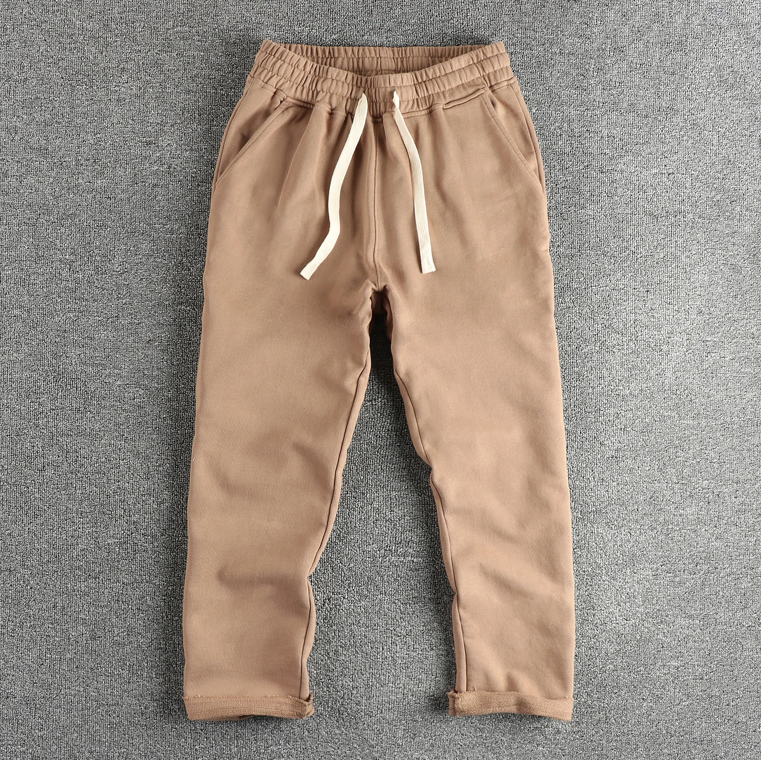 Autumn New American Retro Drawstring Knitted Logger Sweatpants Men's Simple 100% Cotton Wash Sports Casual Loose Straight Pants