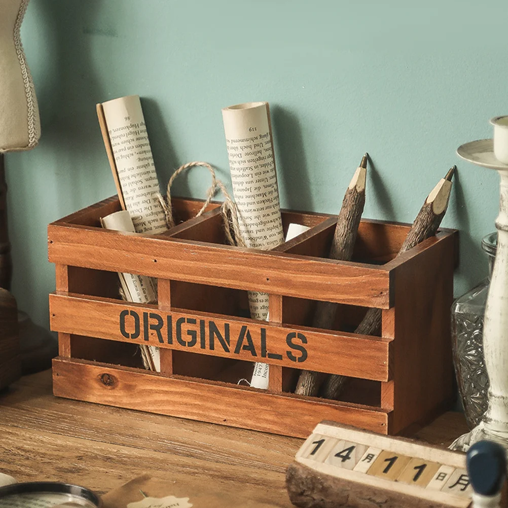 Tempat Pena Pengatur Meja Serba-serbi Kayu Solid Meja Multi-kisi Kuas Rias Meja Rias Kotak Desktop Kantor