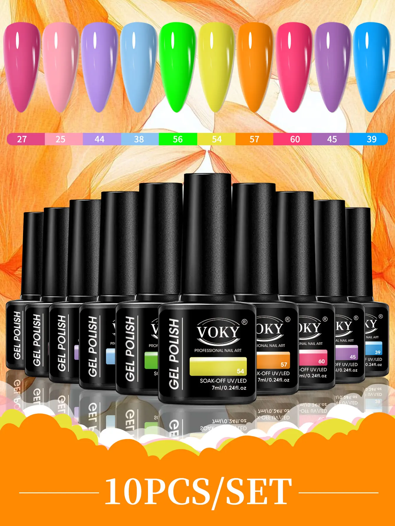 

Набор из 10 цветов гель-лаков для ногтей VOKY с модной и красочной комбинацией с толстой текстурой. Это требует УФ/светодиодной лампы