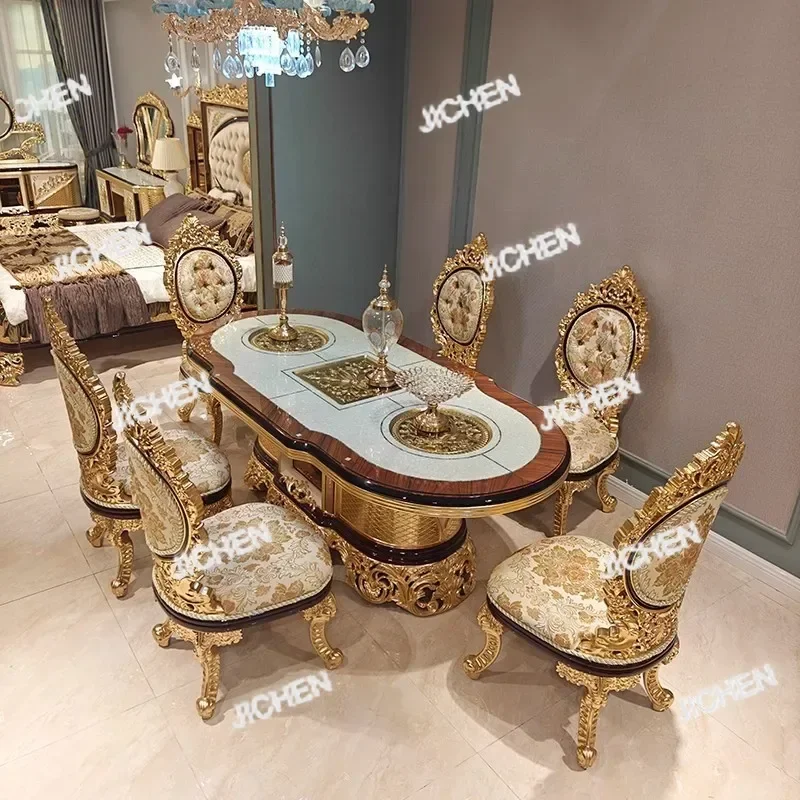 Комбинация обеденного стола и стула HZ French Court, обеденный стол в стиле вестерн, роскошный длинный обеденный стол высокого класса, 2,2 метра