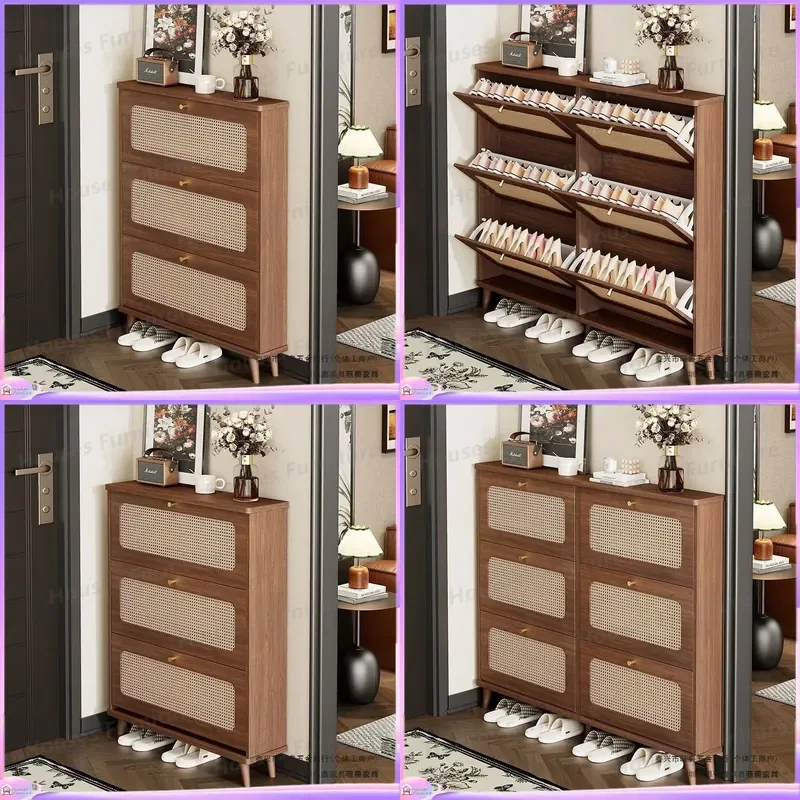 For New Chinese Style Ultra Thin Tipping Bucket Shoe Cabinet Indoor 2024 Popular Entrance Hallway Storage Rack Home