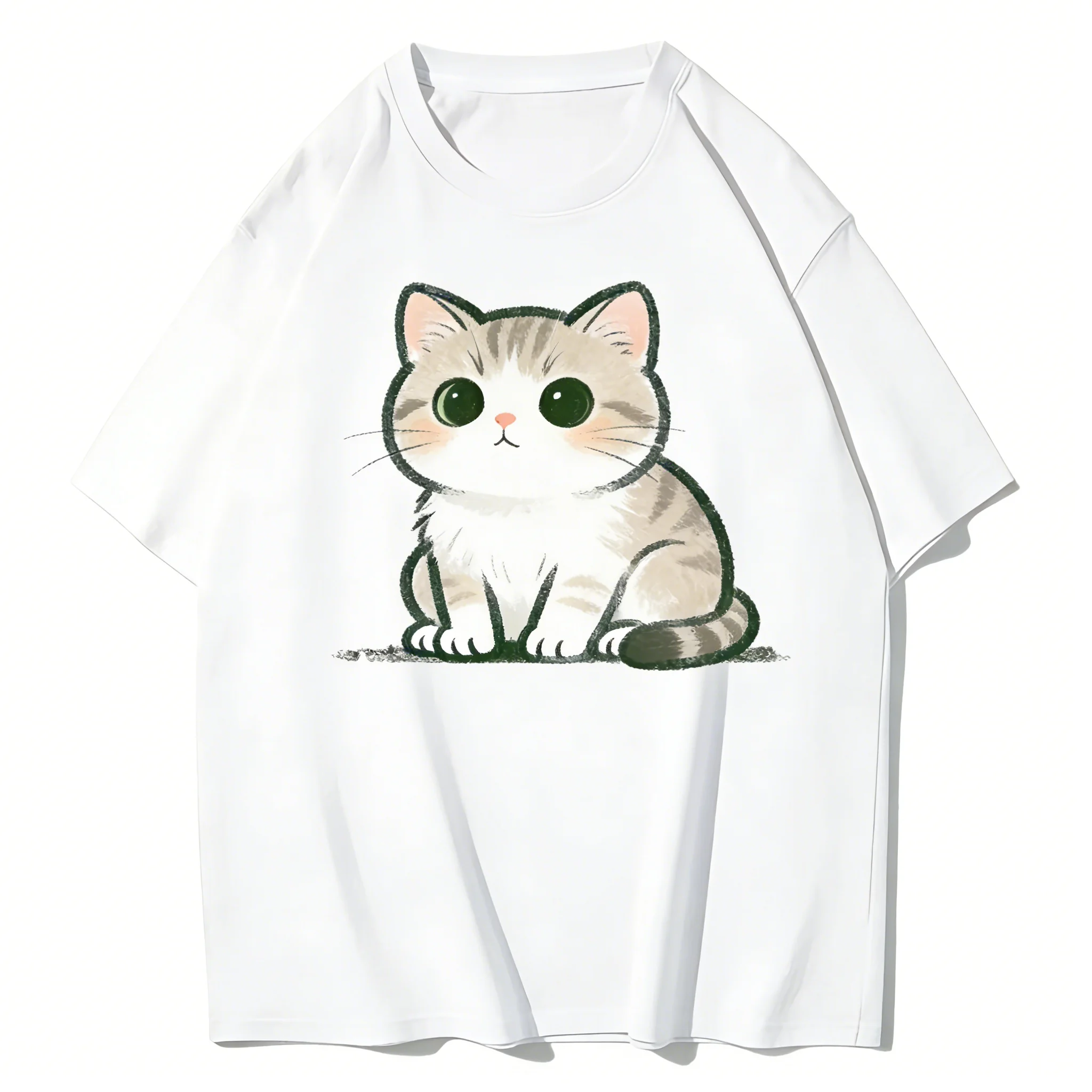 

Zagros Kawaii Cute Cat Print T-shirt Casual Unisex Short Sleeve Cotton Top Summer Streetwear For Cat Lovers