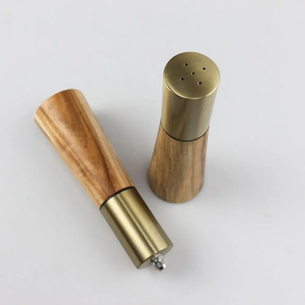 1/2pcs Stainless Steel/wood Pepper Mill Grinder Manual 7.1*2.4 Inch/7.28*2.4 Inch Gold Seasoning Pot Hand Grinder Restaurant