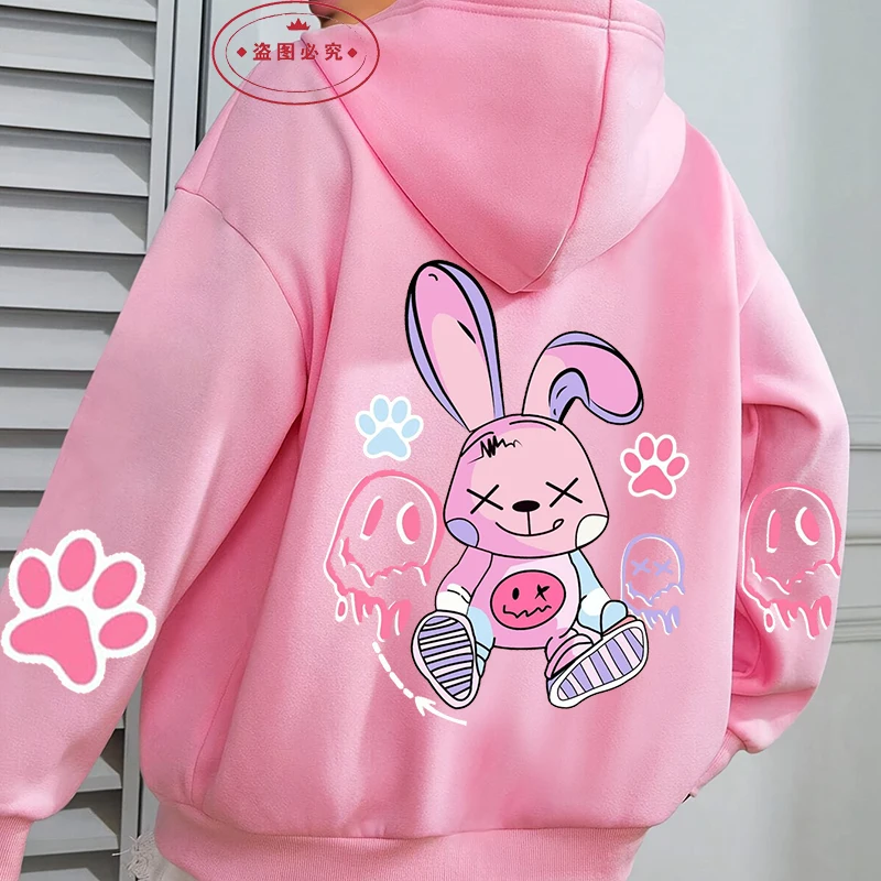 

Funny Bunny Print Female Hoodies Fashion Hoodie Oversize Loose New Sweatshirts Autumn Warm Fleece Clothing Hip Hop Street Casual