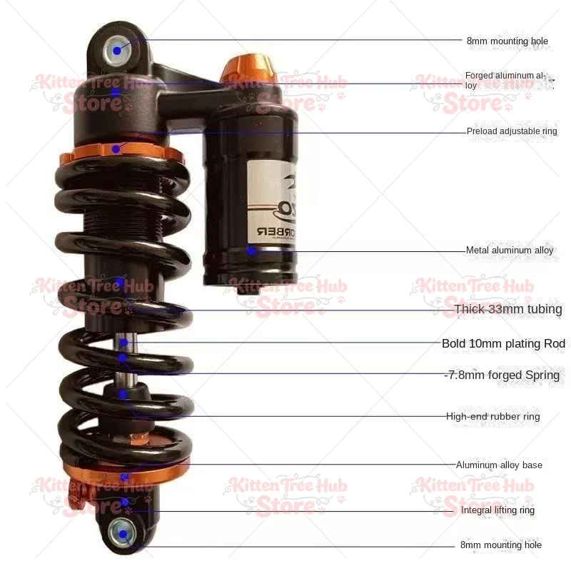 Rear Suspension Shock 190/180mm 6066 Alloy Adjustable Coil Spring for Downhill&Electric Mountain Bikes