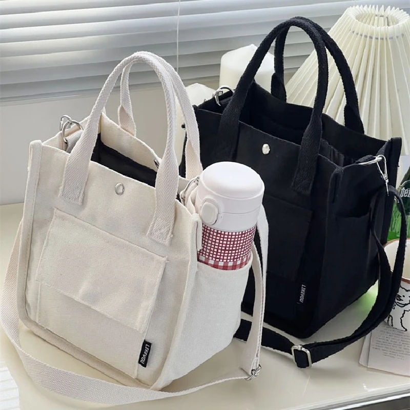 Fashion Multi Pocket Tote Canvas Bag Handheld Crossbody Bag Minimalist Design Versatile Handheld Bag Convenient Meal Box Bag