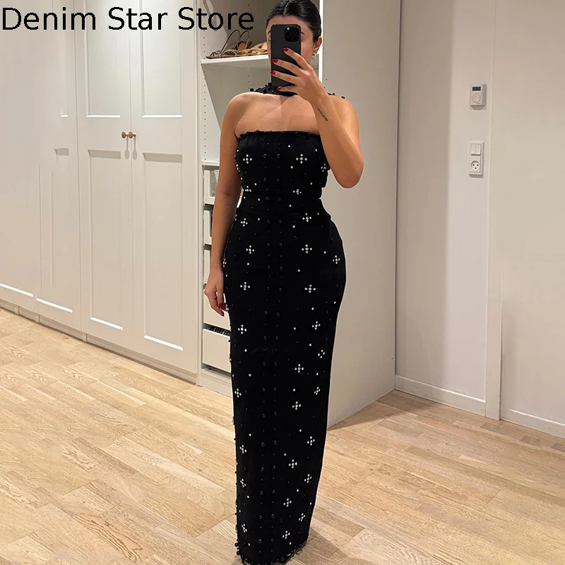 キラキララインストーンスリムドレスセクシーホルターバックレスイブニングガウンノースリーブボディコンスカート2025新作エレガントパーティードレス