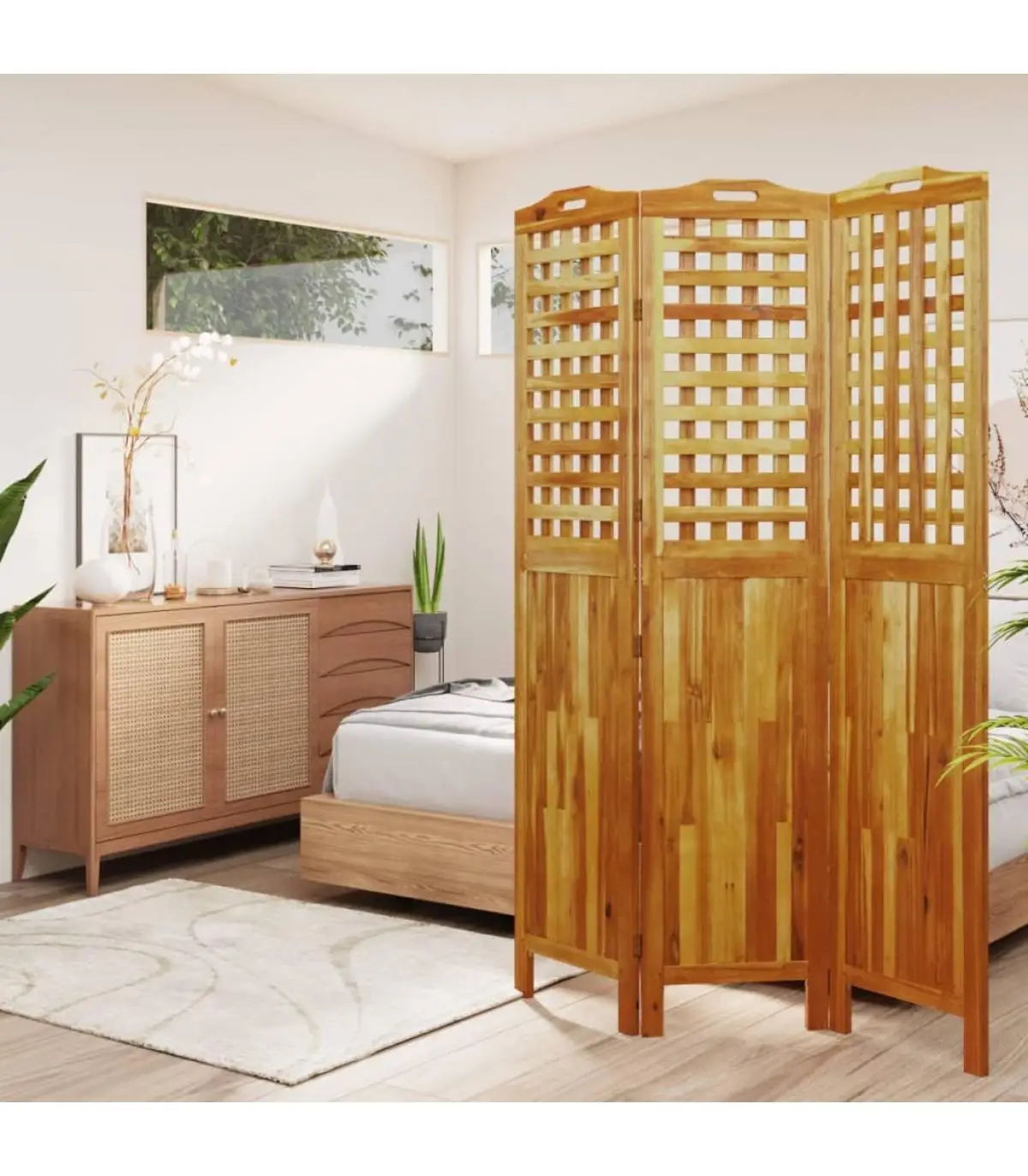 121,5x2x180 cm solid wood screen room dividers 3 panels