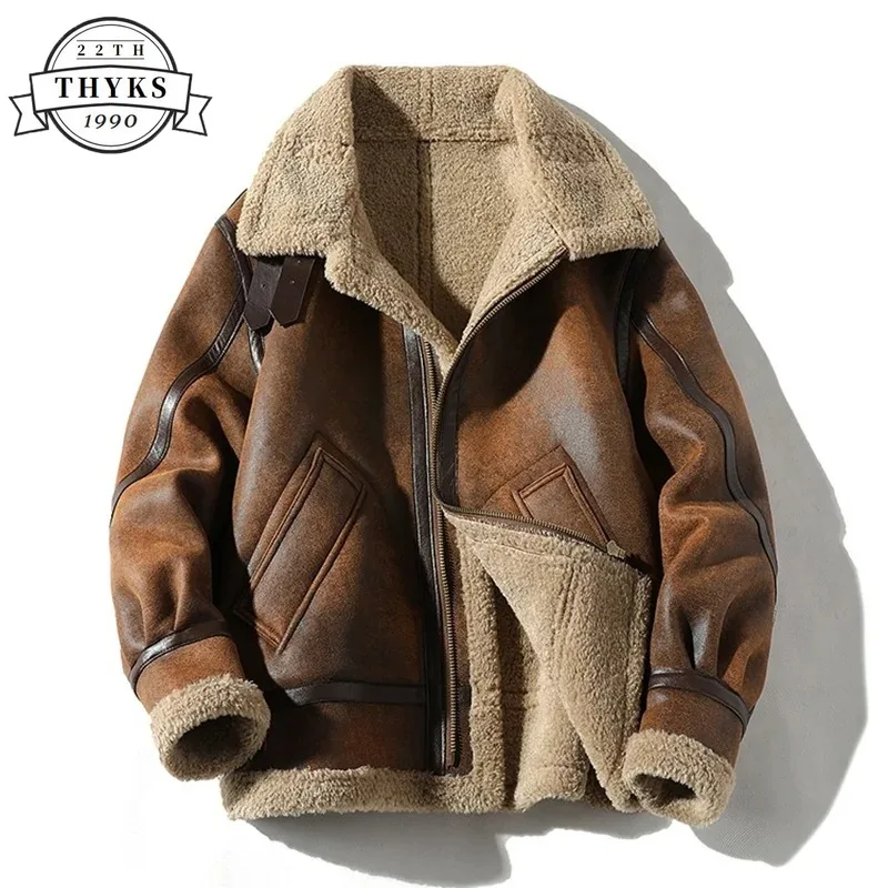 

Men's Fur One-Piece Jacket Thicken Large Size High-End Brand Leather Jackets Casual Fashion Sheepskin Male Coats Autumn Winter