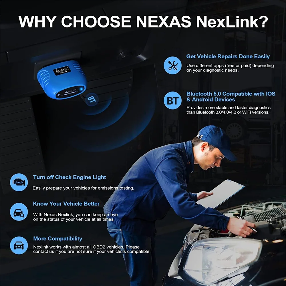 NEXAS NexLink Motocycle Diagnostic Tool Bluetooth 5.0 OBD2 EOBD Scanner for iOS Android Windows Fault Code Reader Check Engine