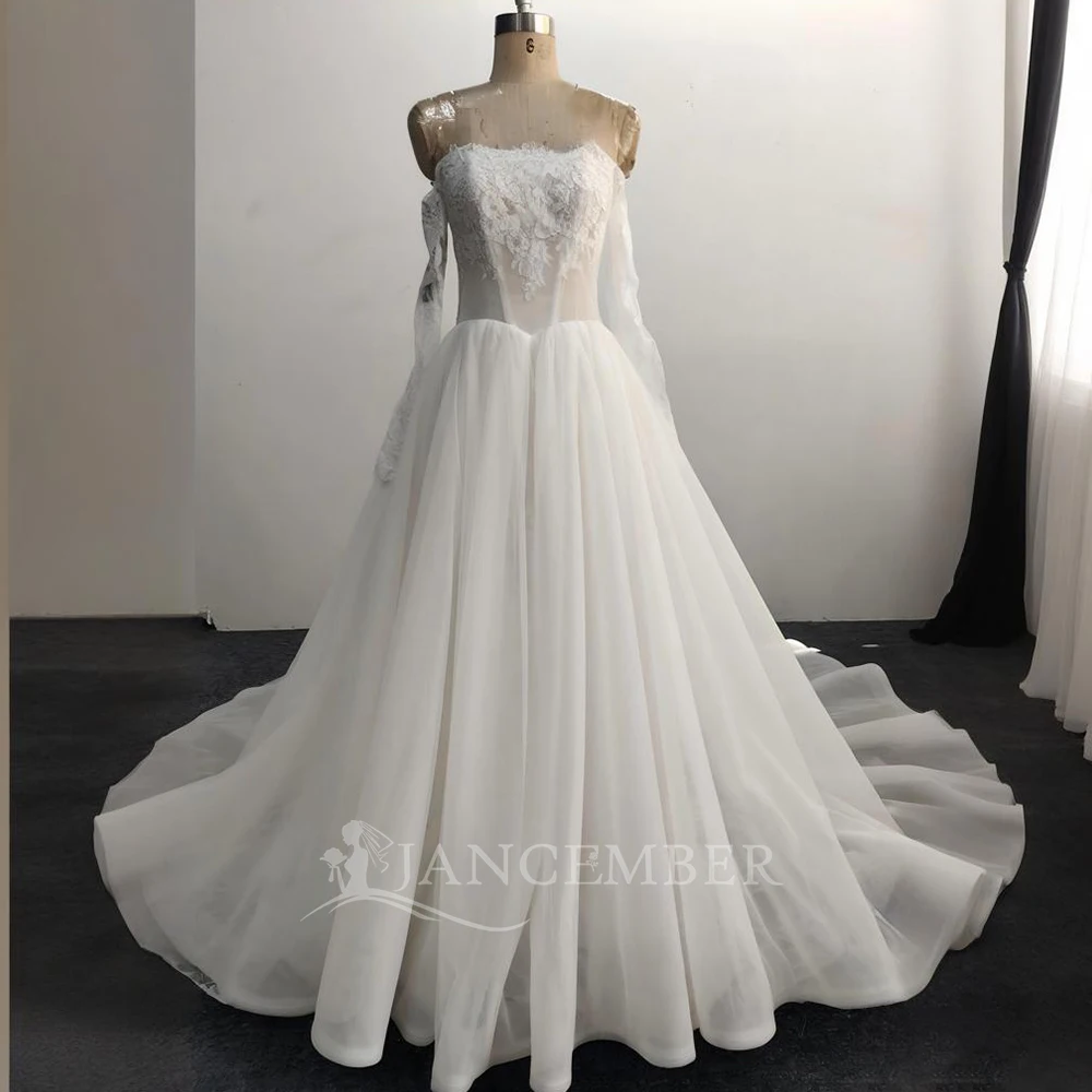 Elegante Brautkleider mit langen Ärmeln und Spitze, A-Linie, Brautkleid, neues Vintage-Kleid mit einfachen Flügelärmeln