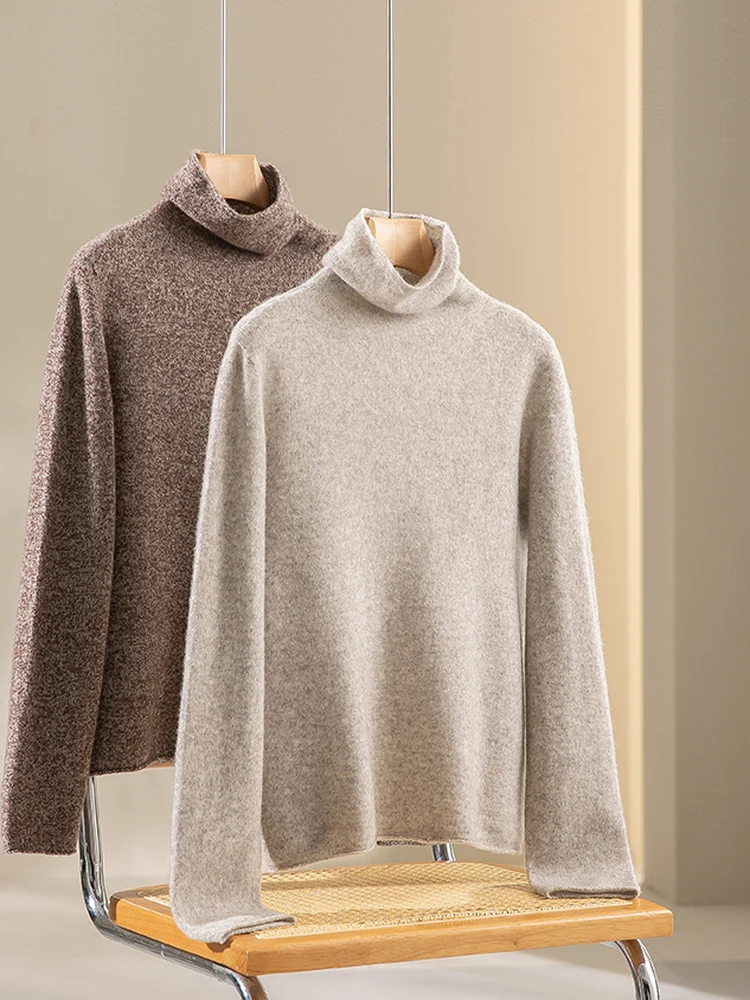 

Женский вязаный свитер из мягкой золотистой шерсти с воротником-стойкой, базовый слой, свободный крой, длинный рукав, цельный, осенне-зимний, простой...