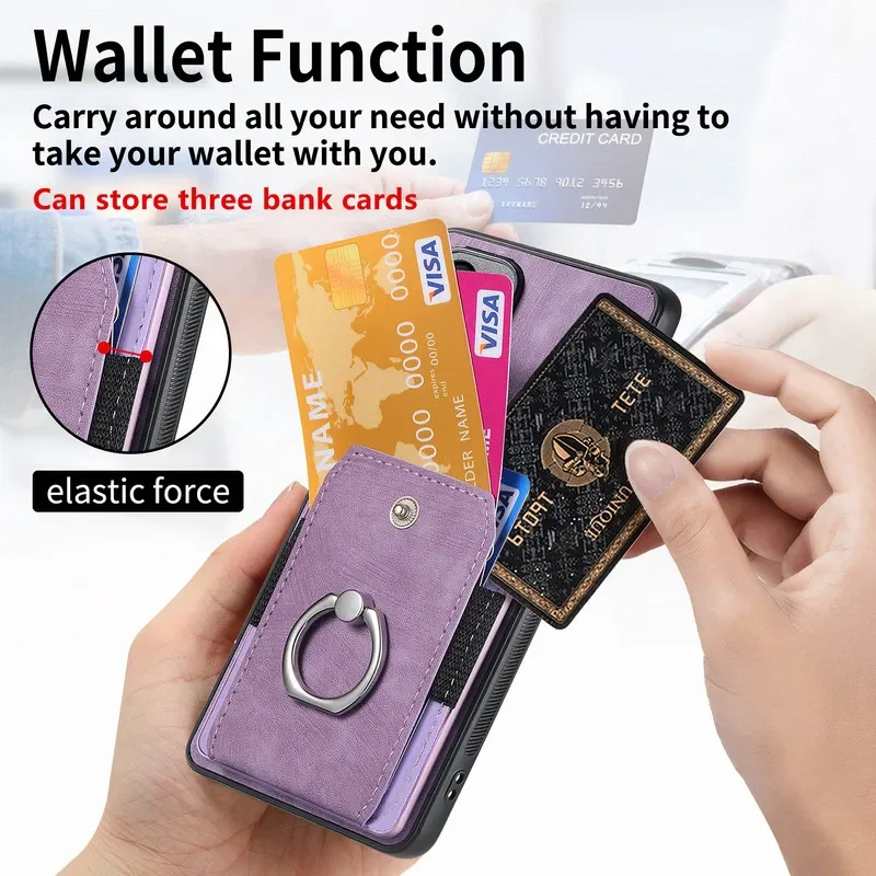 Magnetic Car Holder Wallet Flip Card Phone Case for OPPO A76 A97 A96 A93 A74 A54 A79 A78 A72 A58 A57 A54 A38 A18 A53 A33 A17k