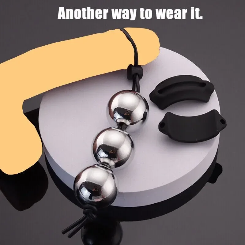 Male Pure Physical Heavy Metal Ball Stretcher Penis Extension Enlarger Glans Exerciser Chastity Device Adult Masturbation Tool