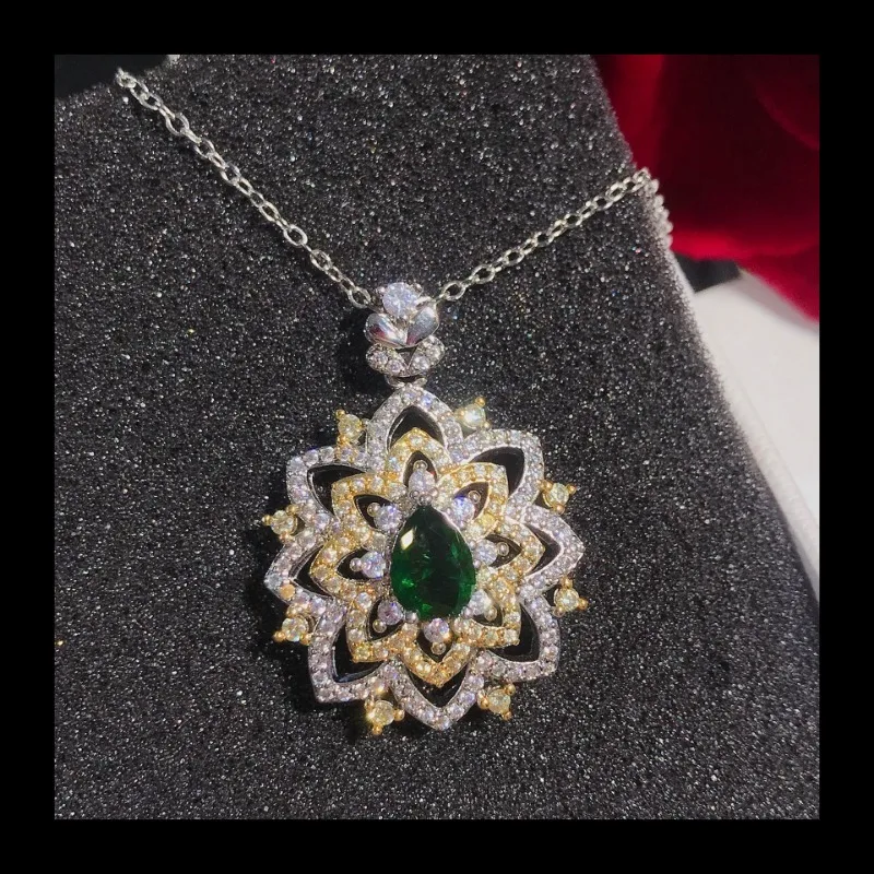 لايف ستريم جديد الدانتيل الدانتيل لونين الكهربائي محاكاة الزمرد قلادة، الفاخرة مايكرو مطعمة عالية الكربون الماس قلادة #3