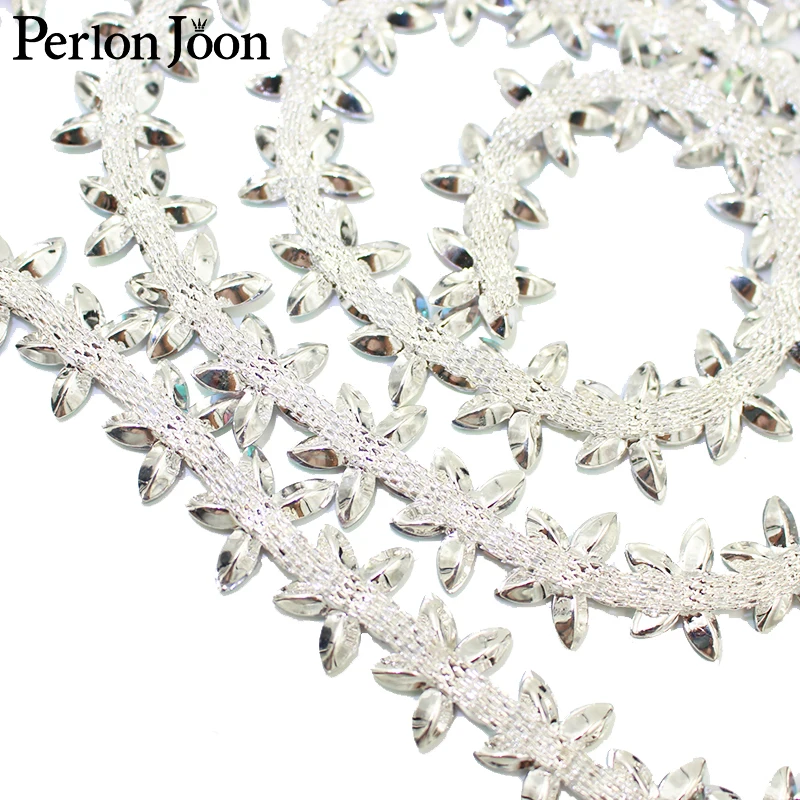 Flower Shape Arrangement Silver Glass Rhinestone Trim AB Crystal Chain  Wedding Dress Shoes Decoration Accessories ML162