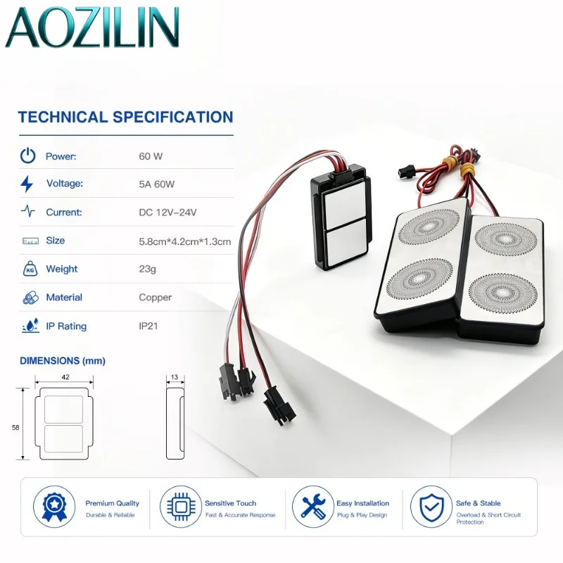 AOZILIN DC12V/24V Dual Touch Bluetooth Sensor Smart Switch For Bathroom LED Mirror Light Control