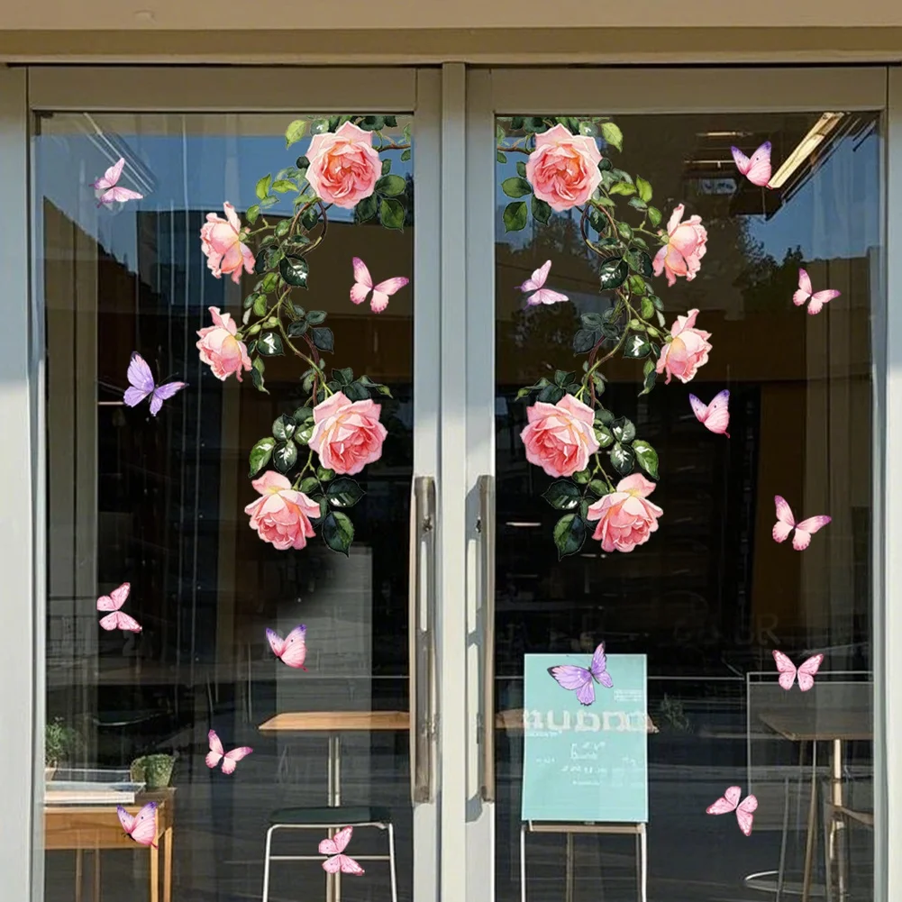 Minimalist Floral Window Decoration Butterfly Floral Window Decals Transparent Glass-friendly Static Cling Design