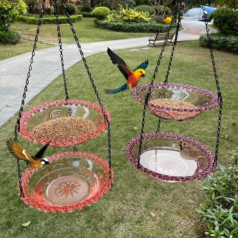 2-layer Bird Feeder, Suspended Bird Bath, Courtyard Decoration, Durable Tray with Chain for Bird Bath, Outdoor Bird Feeding