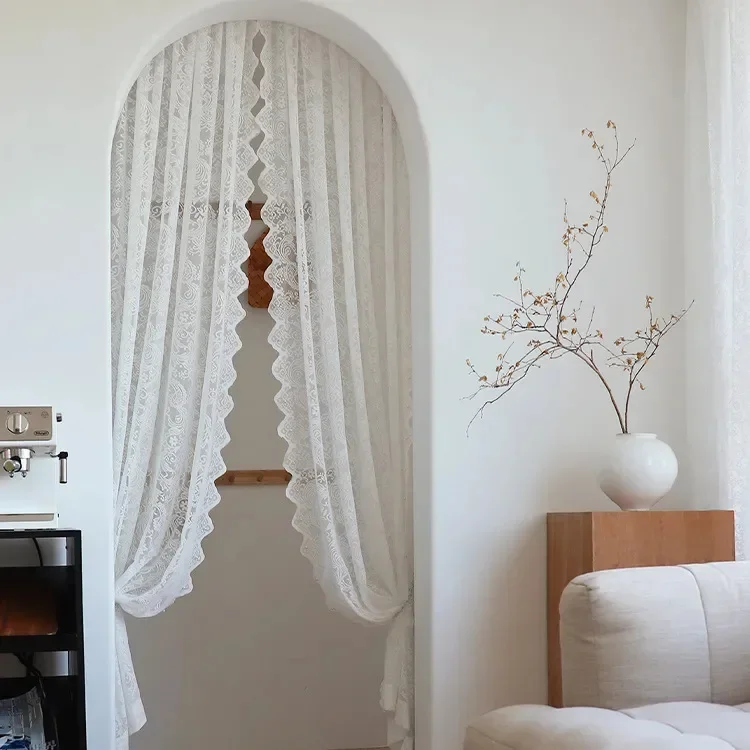 

No Punching Velcro Bead Window Screens French Lace Curtains for Living Room Balcony Bay Window Curtain Partitions, Portals