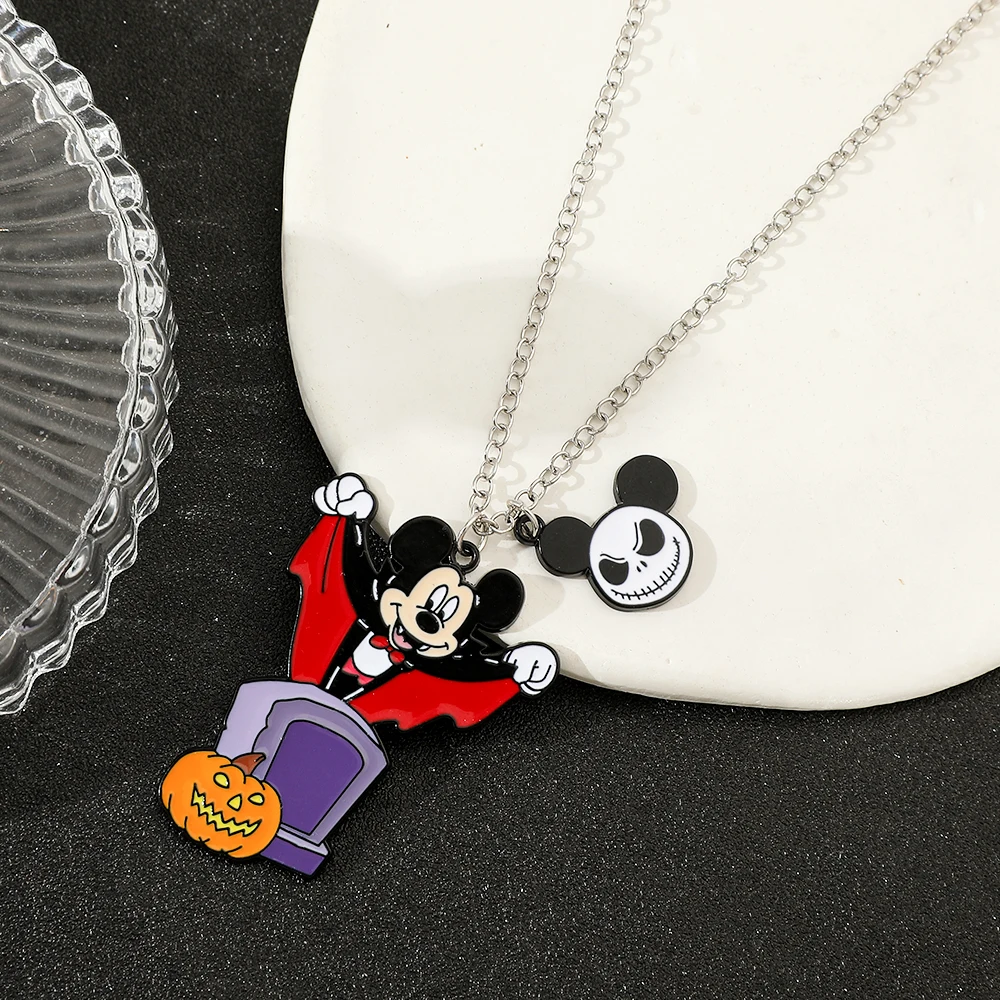 1pc Disney Cartoon Anime Halloween Pumpkin Head Mickey Metal Pendant Necklace